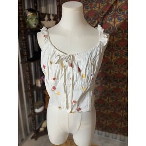 Daisy Street White Floral Print Crop Top Ruffle Strap Tie Front XL